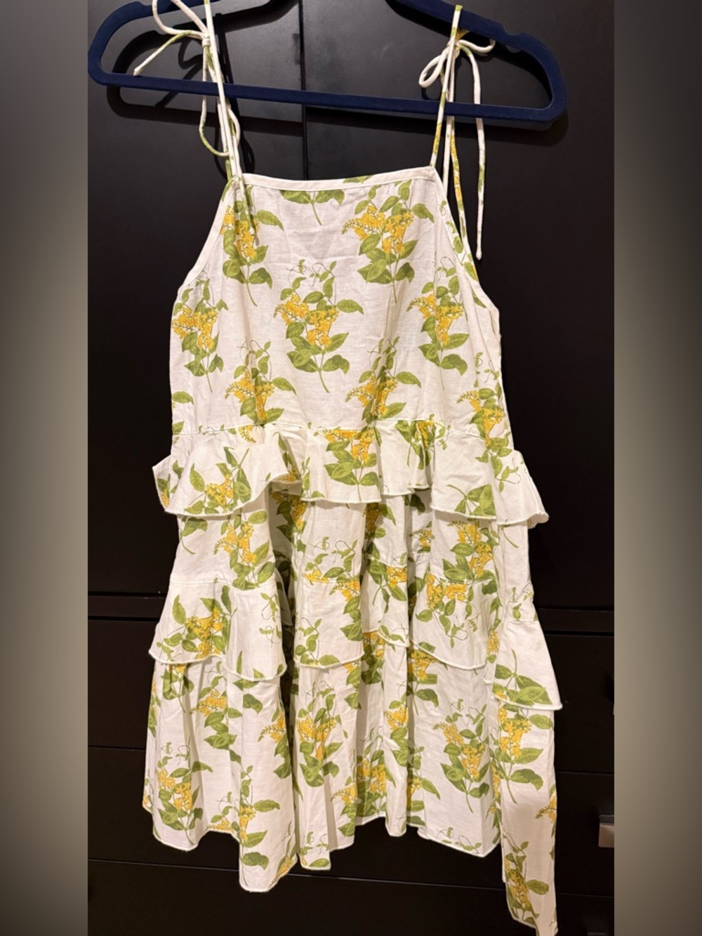 Belize Dress from Cousin The Label Tiered Sundress Yellow Green Print XS $240